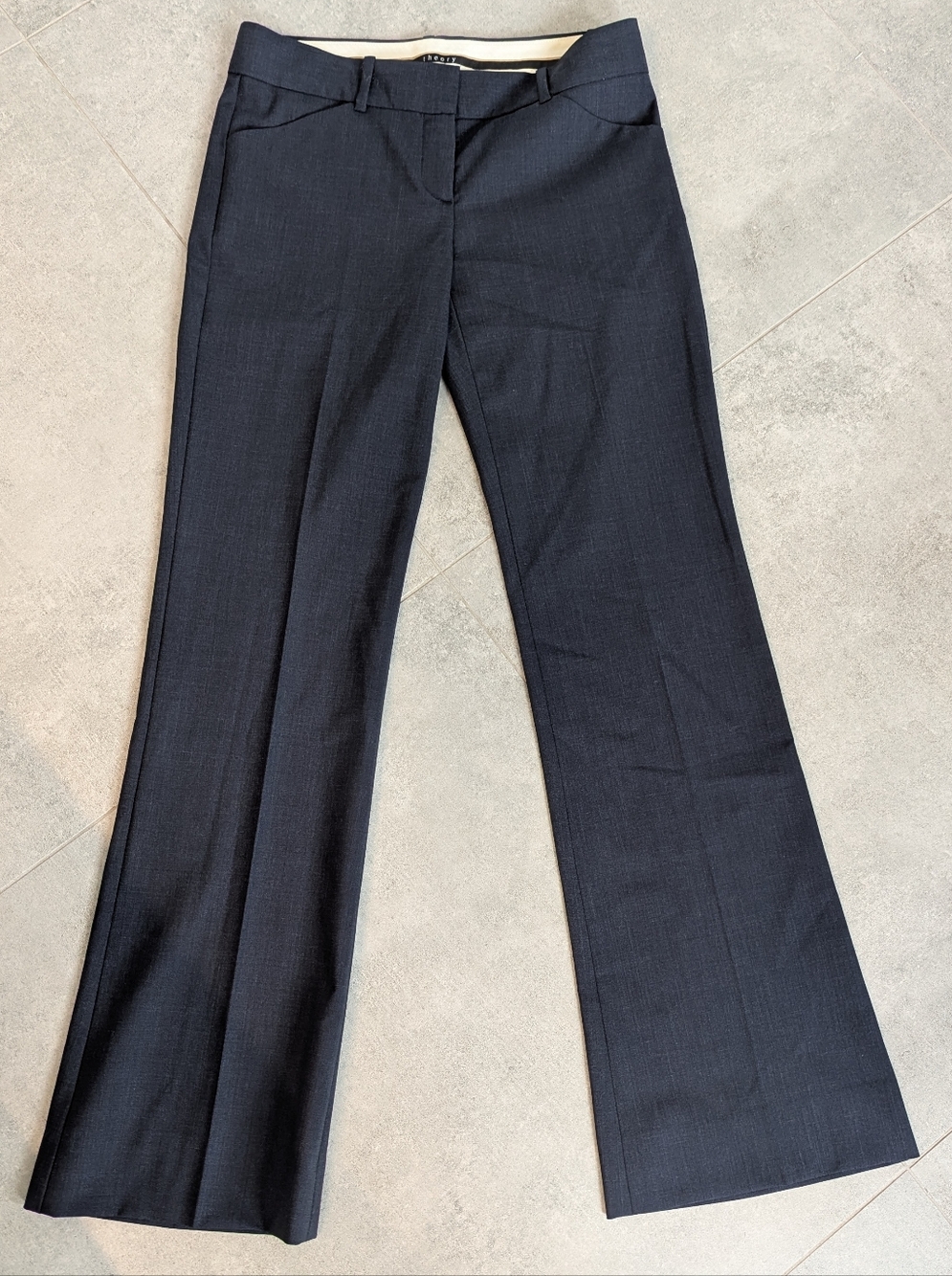 Theory 96% Wool Trousers Size 0 Tailored Pants Navy Workwear Minimalist